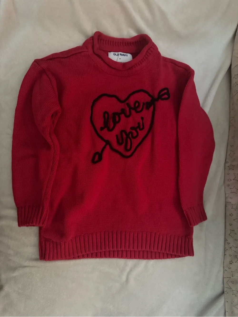 Old Navy Red Crewneck Sweater with Black Heart Script